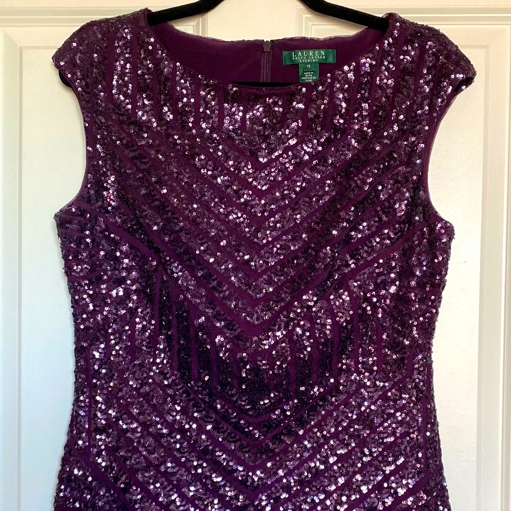 Beautiful Purple Sequins Knee-length Evening Dress! Nearly New Condition!
